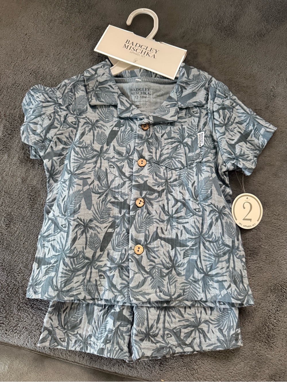 Badgley Mischka Light Blue Tropical Print Kids Pajama Set